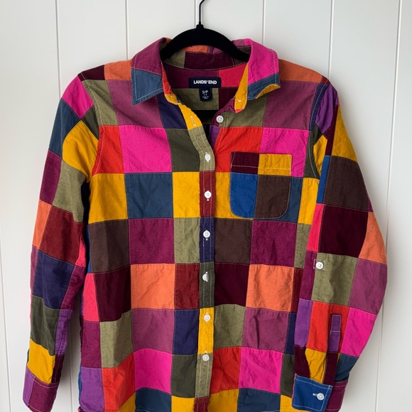 Lands' End Tops - Lands’ End Vintage Patchwork Button Down Shirt 100% Cotton Y2K